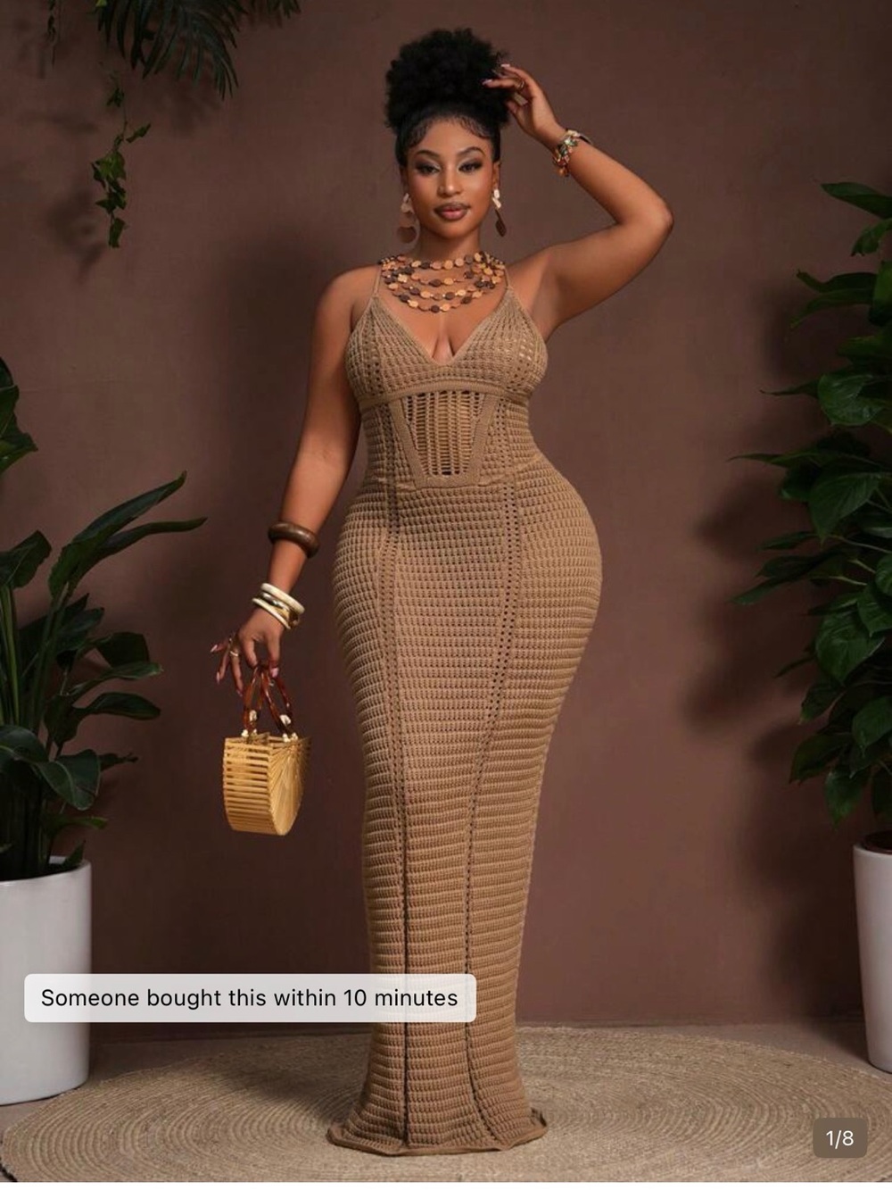 SHEIN Tan Ribbed Knit Maxi Dress
